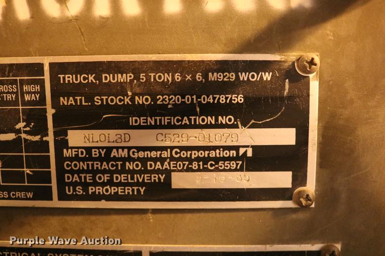 image for item DC3614 1986 Am General AMGN-M929 dump truck