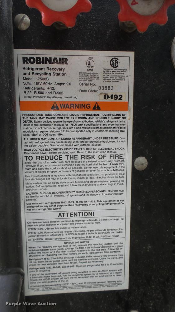 image for item DX9837 Robinair refrigerant recovery system