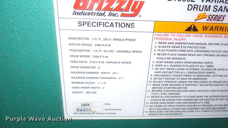 image for item DX9840 Grizzly drum sander