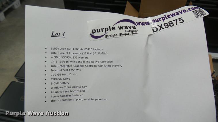 image for item DX9875 (100) Dell Latitude E5420 laptops