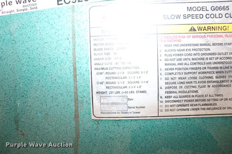 image for item EC9264 Grizzly Slow Speed cold cut saw