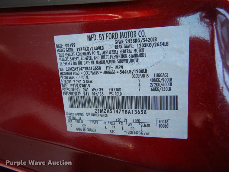 image for item J5593 2000 Ford Windstar van