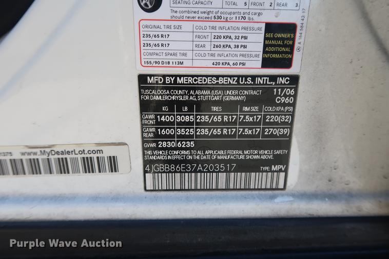 image for item DA8571 2007 Mercedes Benz ML350 SUV