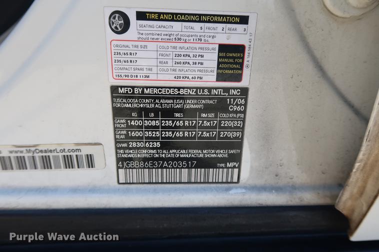 image for item DA8571 2007 Mercedes Benz ML350 SUV