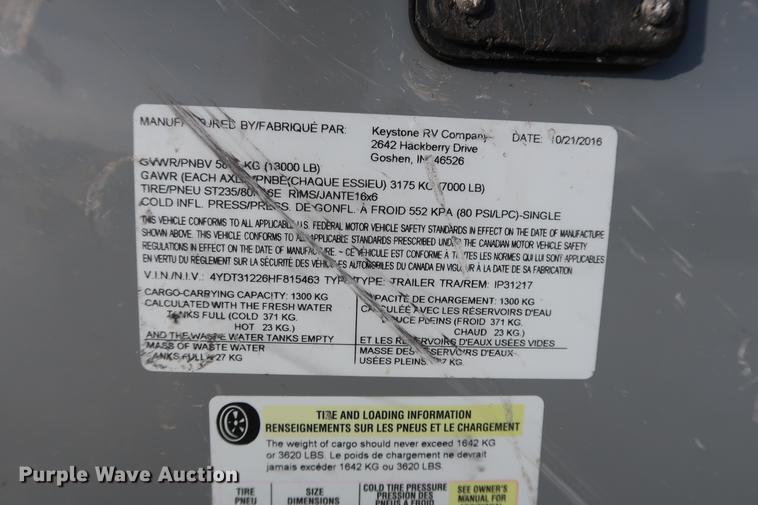 image for item DA8583 2017 Keystone Impact 312 toy hauler camper