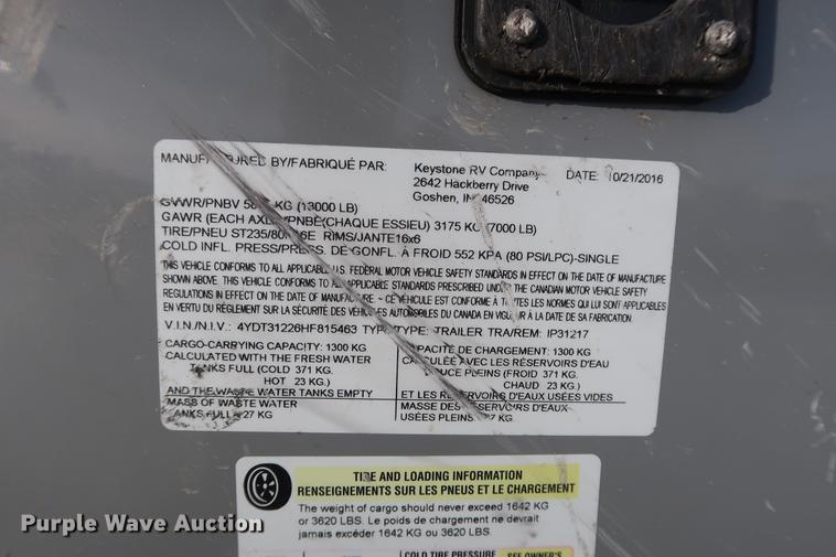 image for item DA8583 2017 Keystone Impact 312 toy hauler camper