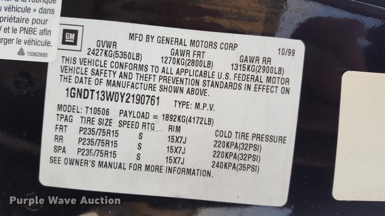 image for item DA8637 2000 Chevrolet Blazer