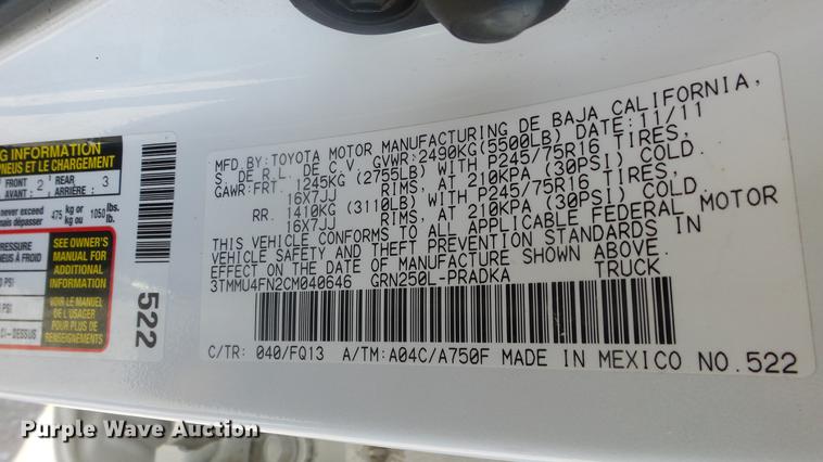 image for item DK9195 2012 Toyota Tacoma pickup truck