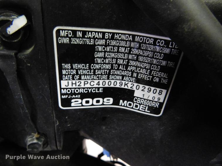 image for item BU9608 2009 Honda CBR600RR motorcycle