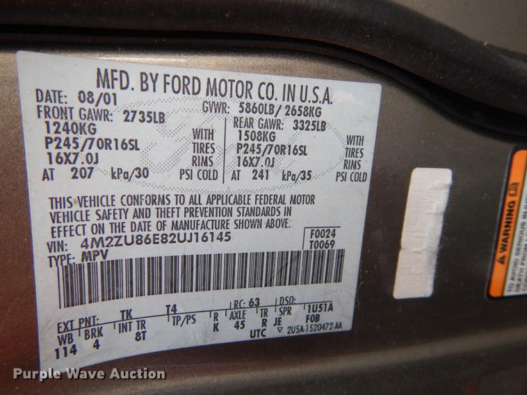 image for item DB8494 2002 Mercury Mountaineer SUV