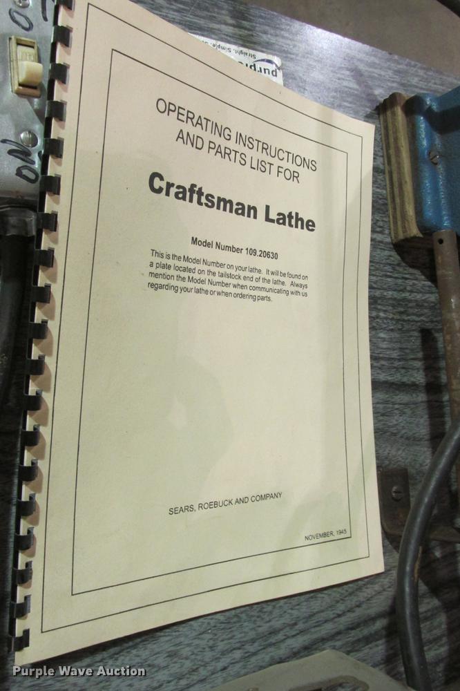 image for item EH9752 Craftsman 109.20630 metal lathe