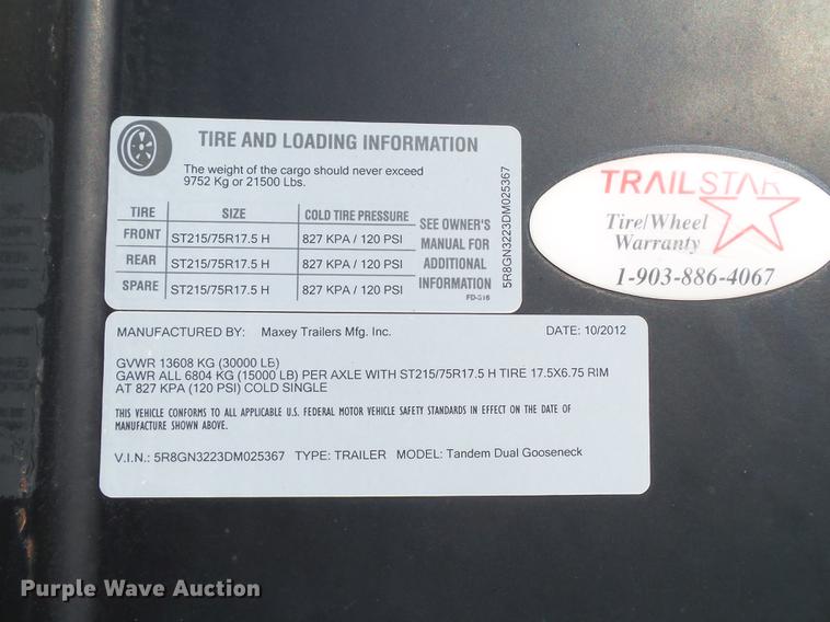 image for item BJ9860 2013 Maxey equipment trailer