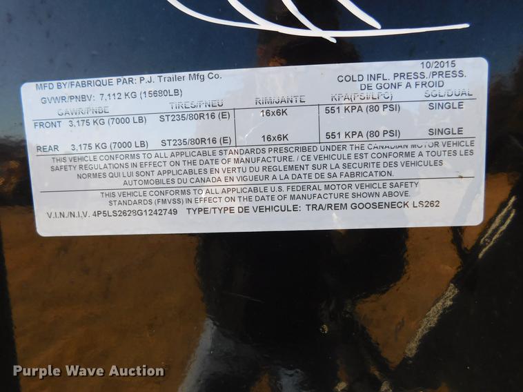 image for item DC8441 2016 PJ Trailers equipment trailer