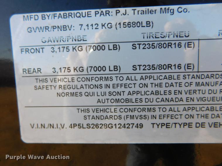 image for item DC8441 2016 PJ Trailers equipment trailer