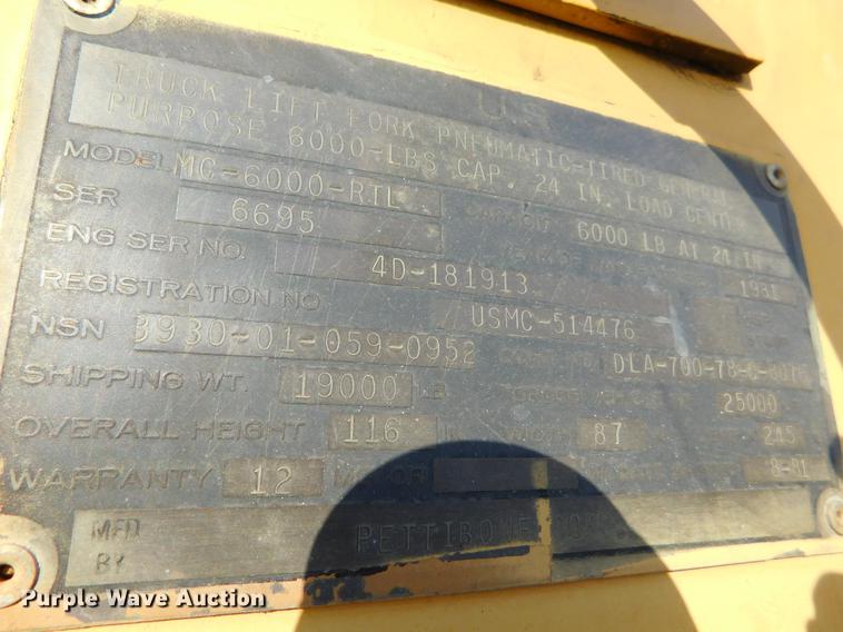 image for item DC8450 1981 Pettibone MC-6000-RTL forklift