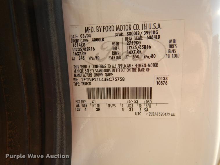 image for item J5514 2004 Ford F250 XLT Super Duty pickup truck