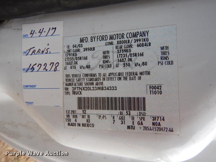 image for item J5573 2003 Ford F250 Super Duty XL SuperCab pickup truck