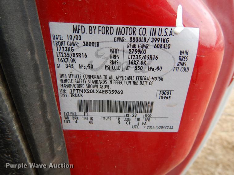 image for item J5628 2004 Ford F250 Super Duty XL SuperCab pickup truck