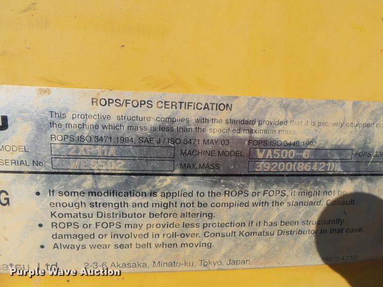 image for item DB7238 2006 Komatsu WA500-6 wheel loader