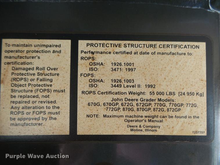 image for item DB7322 2009 John Deere 770G motor grader