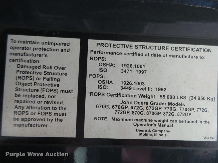 image for item DB7323 2009 John Deere 770G motor grader