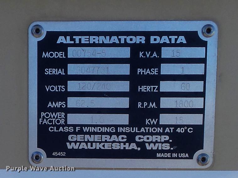 image for item DC7451 1998 Generac 00754-5 generator