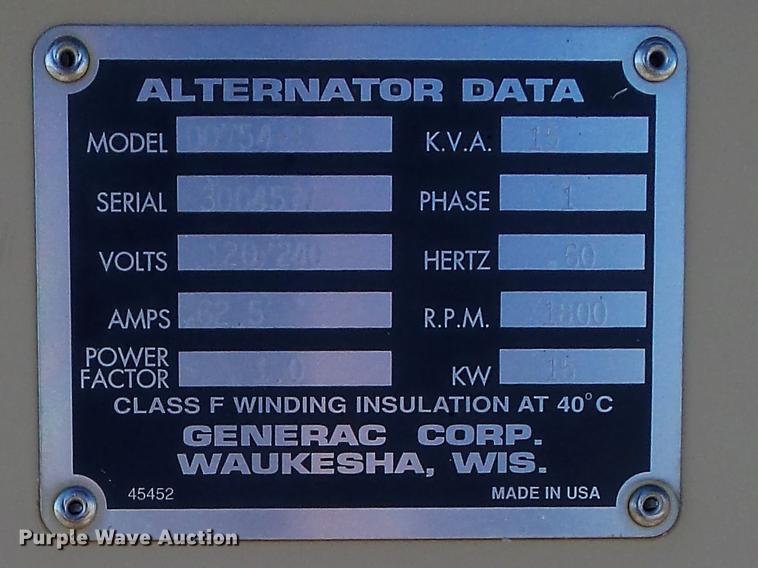 image for item DC7452 1998 Generac 00754-1 generator