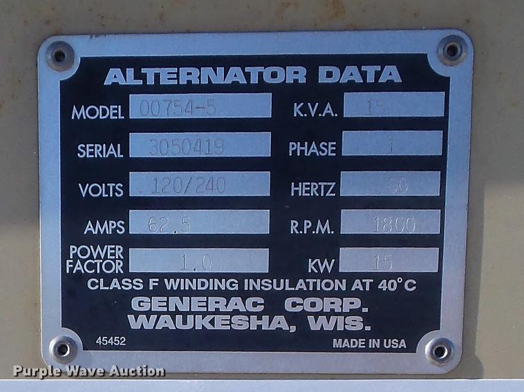 image for item DC7453 1998 Generac 00754-5 generator