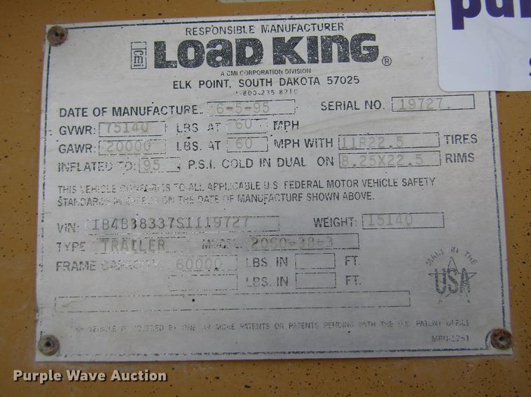 image for item DD2932 1995 Load King 2060-38-3 bottom dump trailer