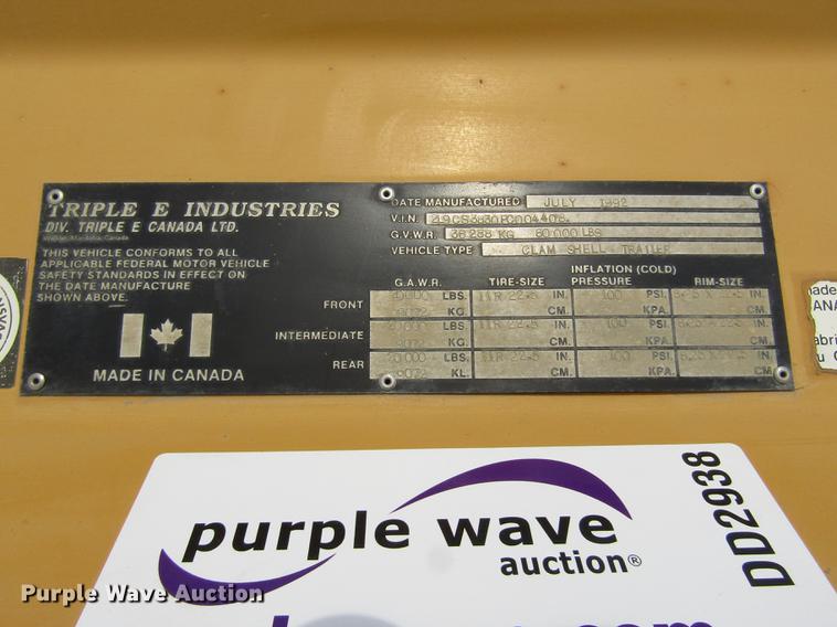 image for item DD2938 1993 Load King Triple E bottom dump trailer