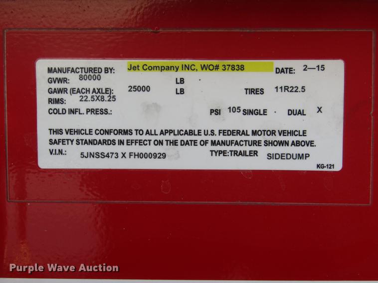 image for item DD2942 2015 Jet side dump trailer