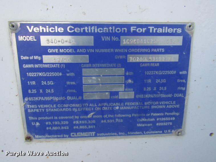 image for item DD2945 1995 Clement 540-0-41 bottom dump trailer