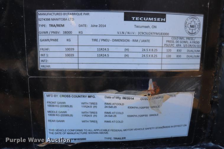 image for item EC9352 2015 Tecumseh TRA/RBV bottom dump trailer