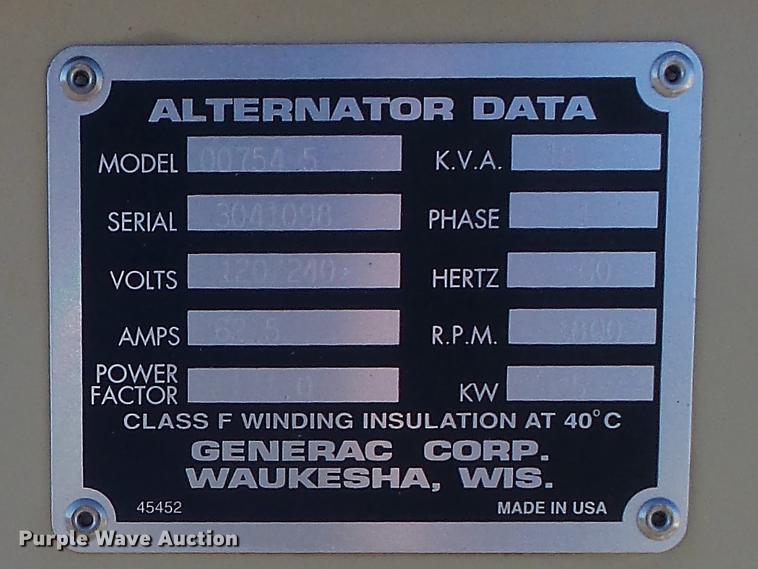 image for item DC7456 1998 Generac 00754-5 generator