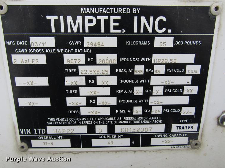 image for item DD2954 2012 Timpte Super Hopper double hopper bottom grain trailer