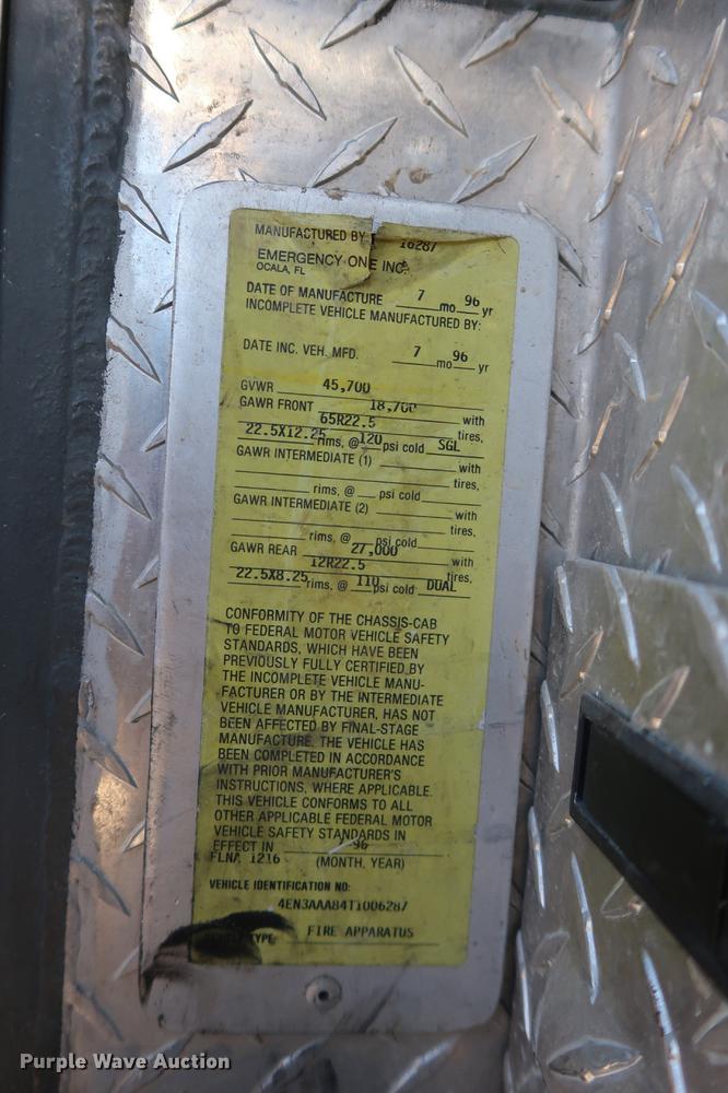 image for item DA6575 1996 Emergency One E-One fire truck