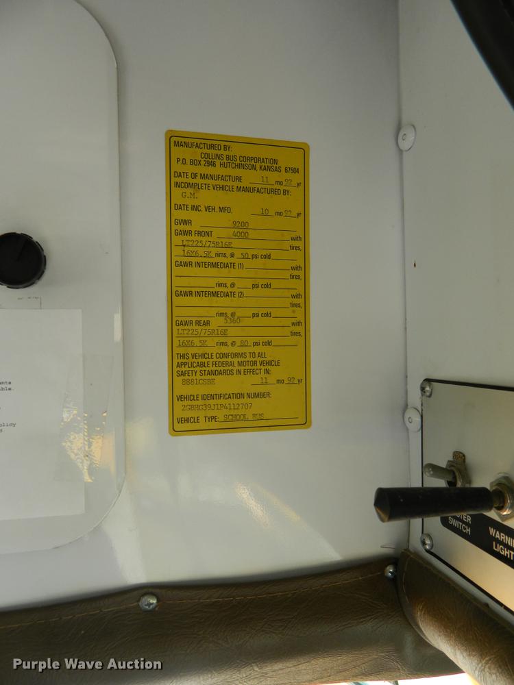 image for item DB1229 1993 Chevrolet G30 school bus