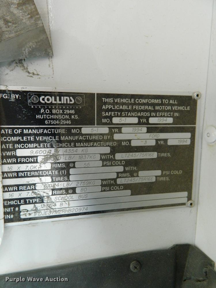 image for item DB6681 1994 Ford E350 school bus