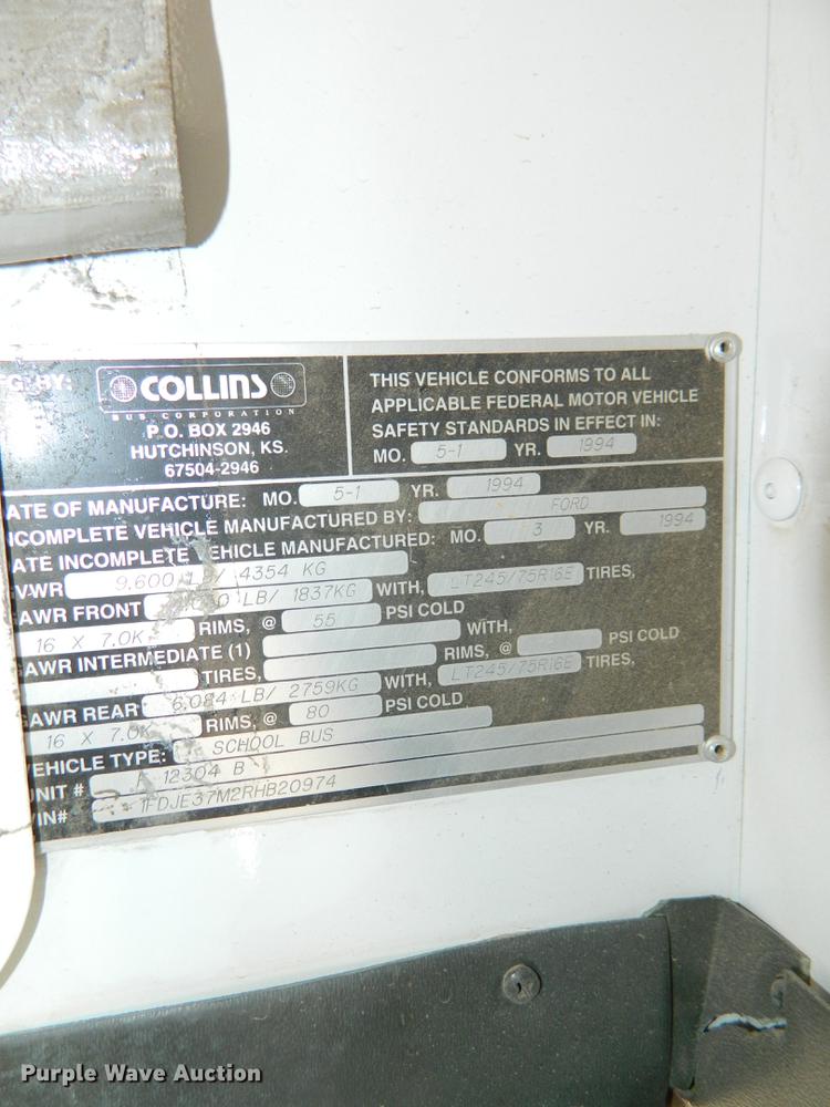 image for item DB6681 1994 Ford E350 school bus