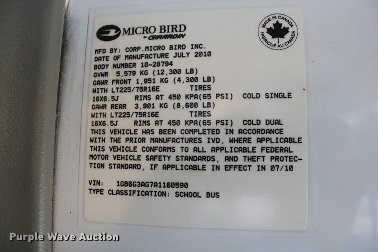 image for item DC3555 2010 Chevrolet Express G3500 Micro Bird school bus
