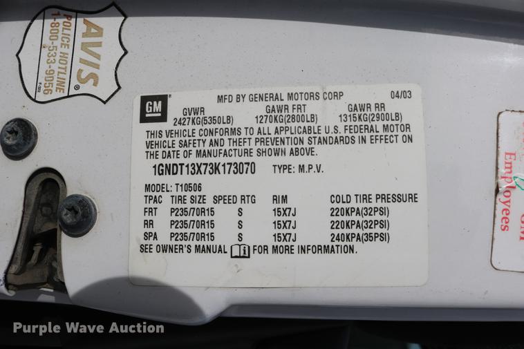 image for item DC3559 2003 Chevrolet Blazer SUV