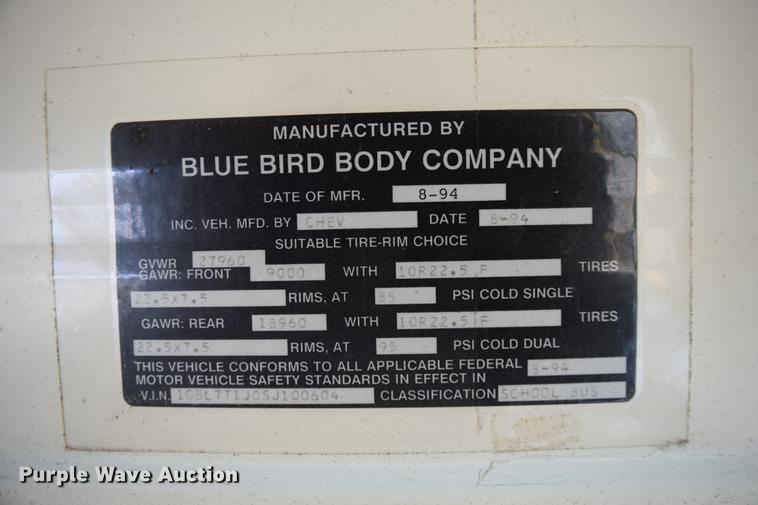 image for item DC3566 1995 Chevrolet Blue Bird school bus