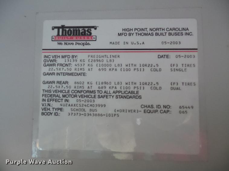 image for item DC4730 2004 Freightliner FS65 101PS school bus