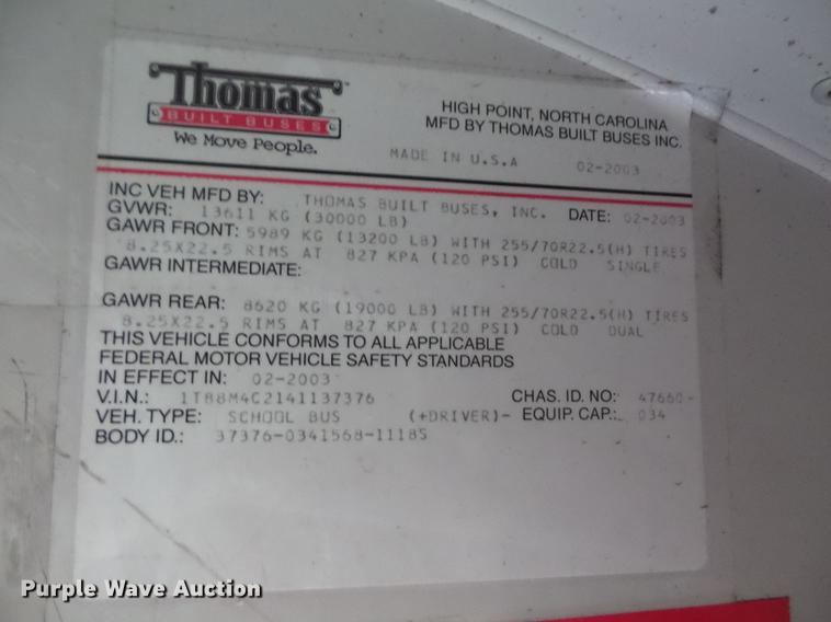 image for item DC4732 2004 Thomas Built Saf-T-Liner MVP EF 1118S school bus