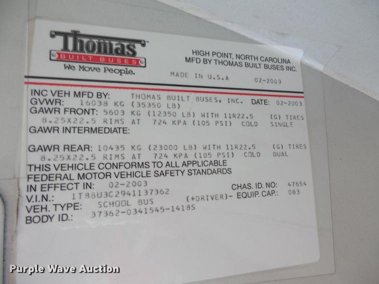 image for item DC4733 2004 Thomas Built Saf-T-Liner MVP EF 1418S school bus