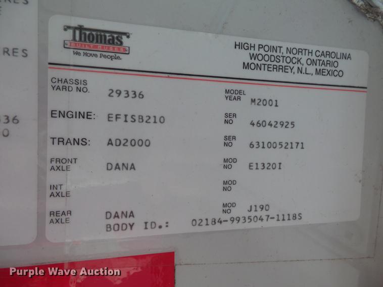 image for item DC4735 2001 Thomas Built Saf-T-Liner MVP EF 1118S school bus