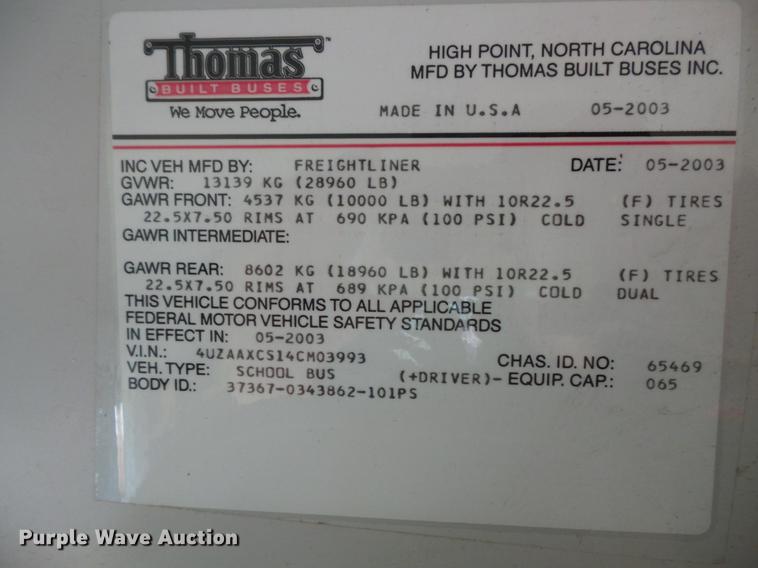 image for item DC4736 2004 Freightliner FS65 Thomas Built 101PS school bus