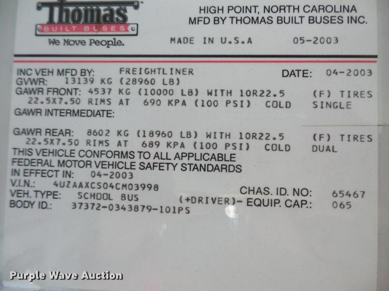 image for item DC4737 2004 Freightliner FS65 Thomas Built 101PS school bus