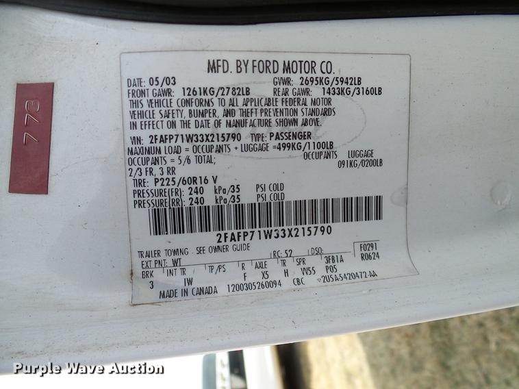 image for item DD1398 2003 Ford Crown Victoria Police Interceptor