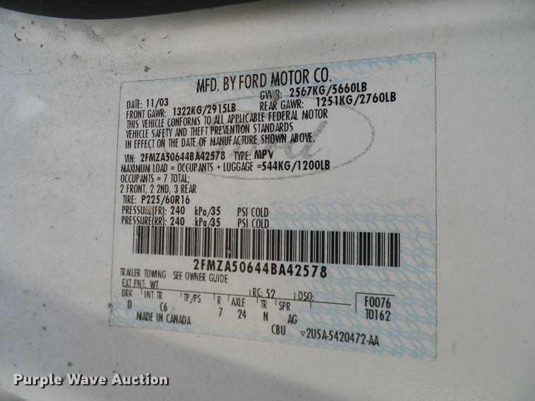 image for item DD1406 2004 Ford Freestar van